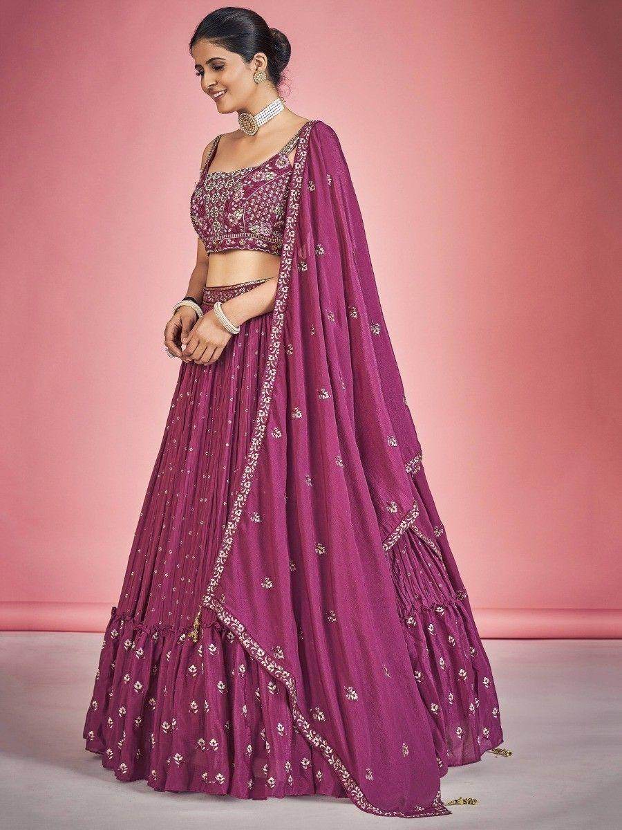 Adorable Pink Mirror Work Georgette Wedding Wear Lehenga Choli - Zeel Clothing