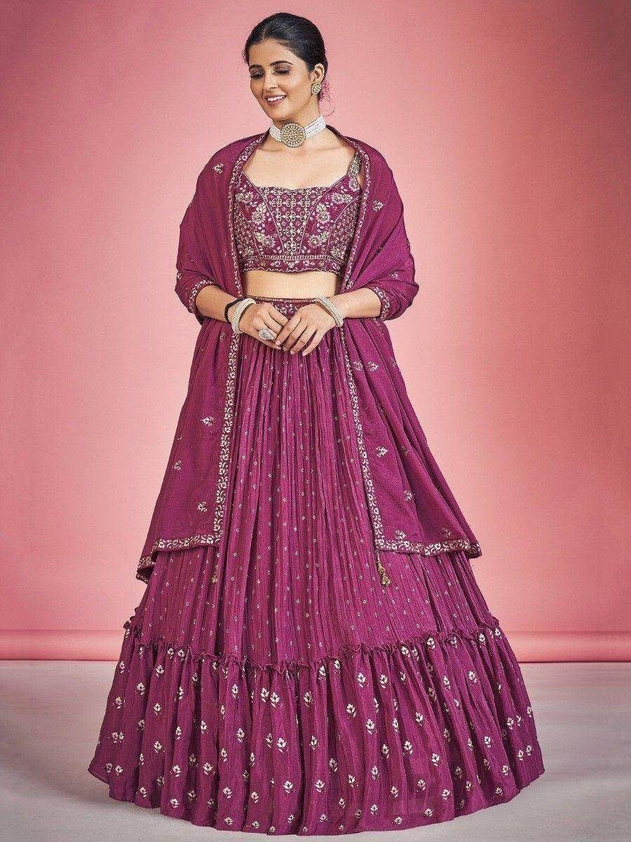 Adorable Pink Mirror Work Georgette Wedding Wear Lehenga Choli - Zeel Clothing