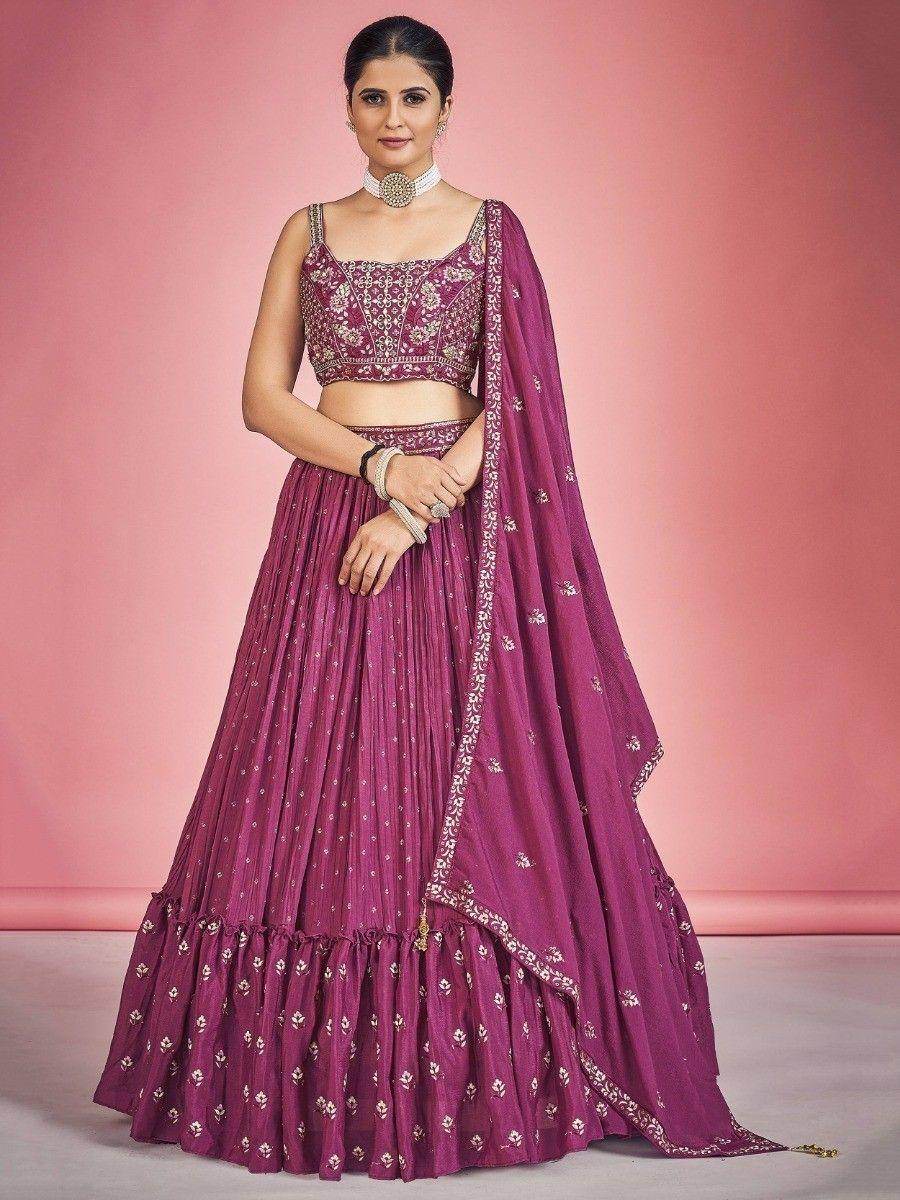 Adorable Pink Mirror Work Georgette Wedding Wear Lehenga Choli - Zeel Clothing