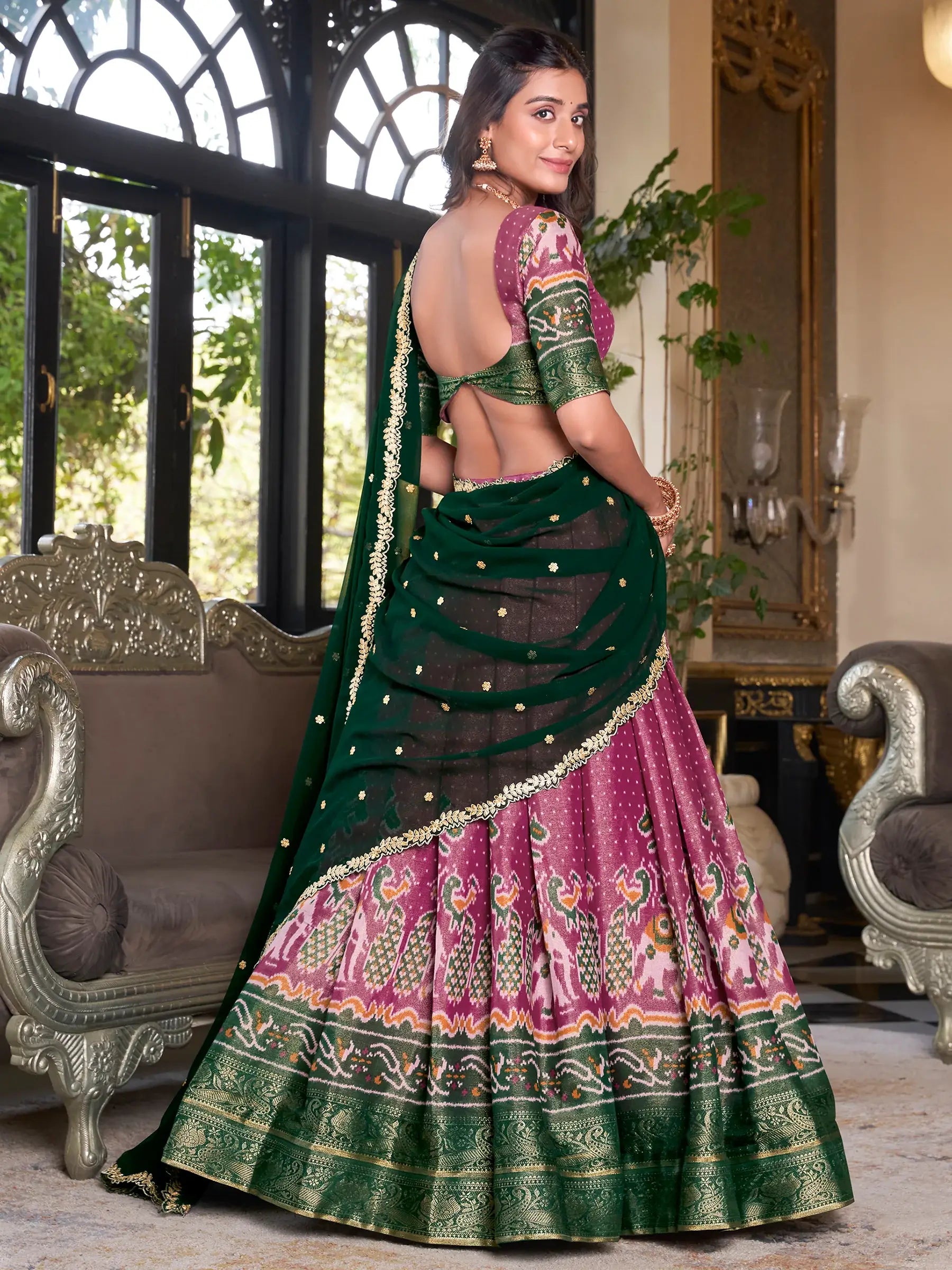 Adorable Pink Printed Kanchipuram Festival Wear Lehenga Choli - Zeel Clothing