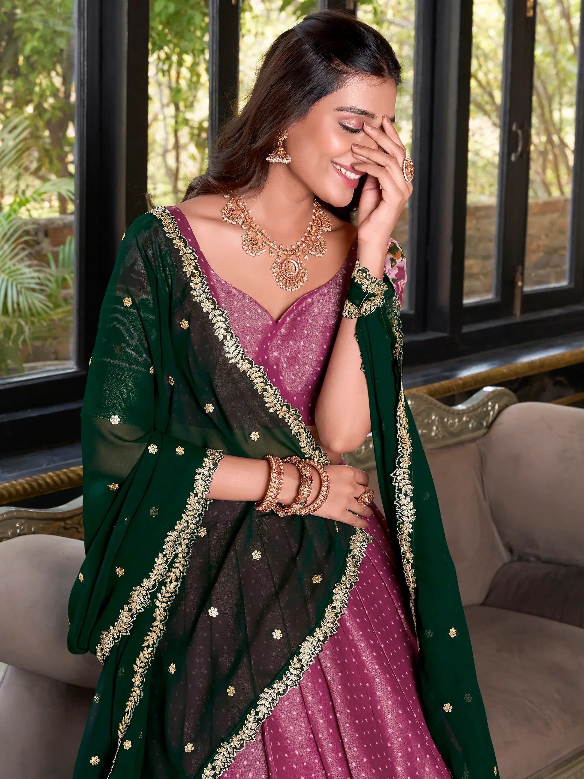 Adorable Pink Printed Kanchipuram Festival Wear Lehenga Choli - Zeel Clothing