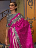 Adorable Pink Printed Satin Festival Wear Saree With Blouse - Zeel Clothing