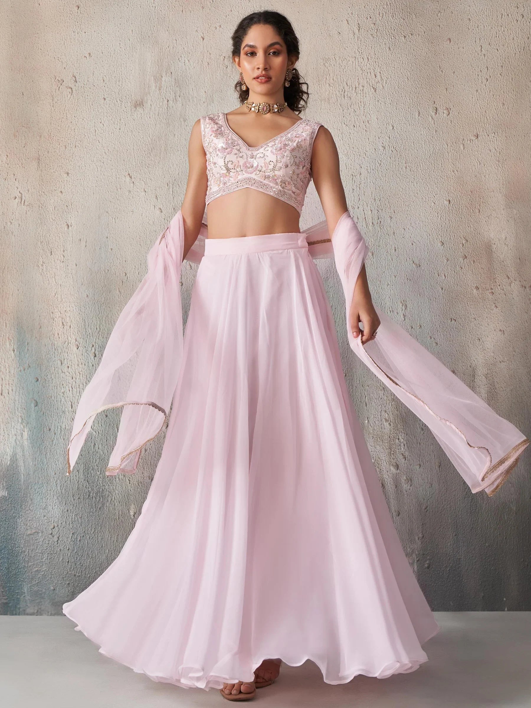 Adorable Pink Sequins Georgette Sangeet Wear Lehenga Choli - Zeel Clothing