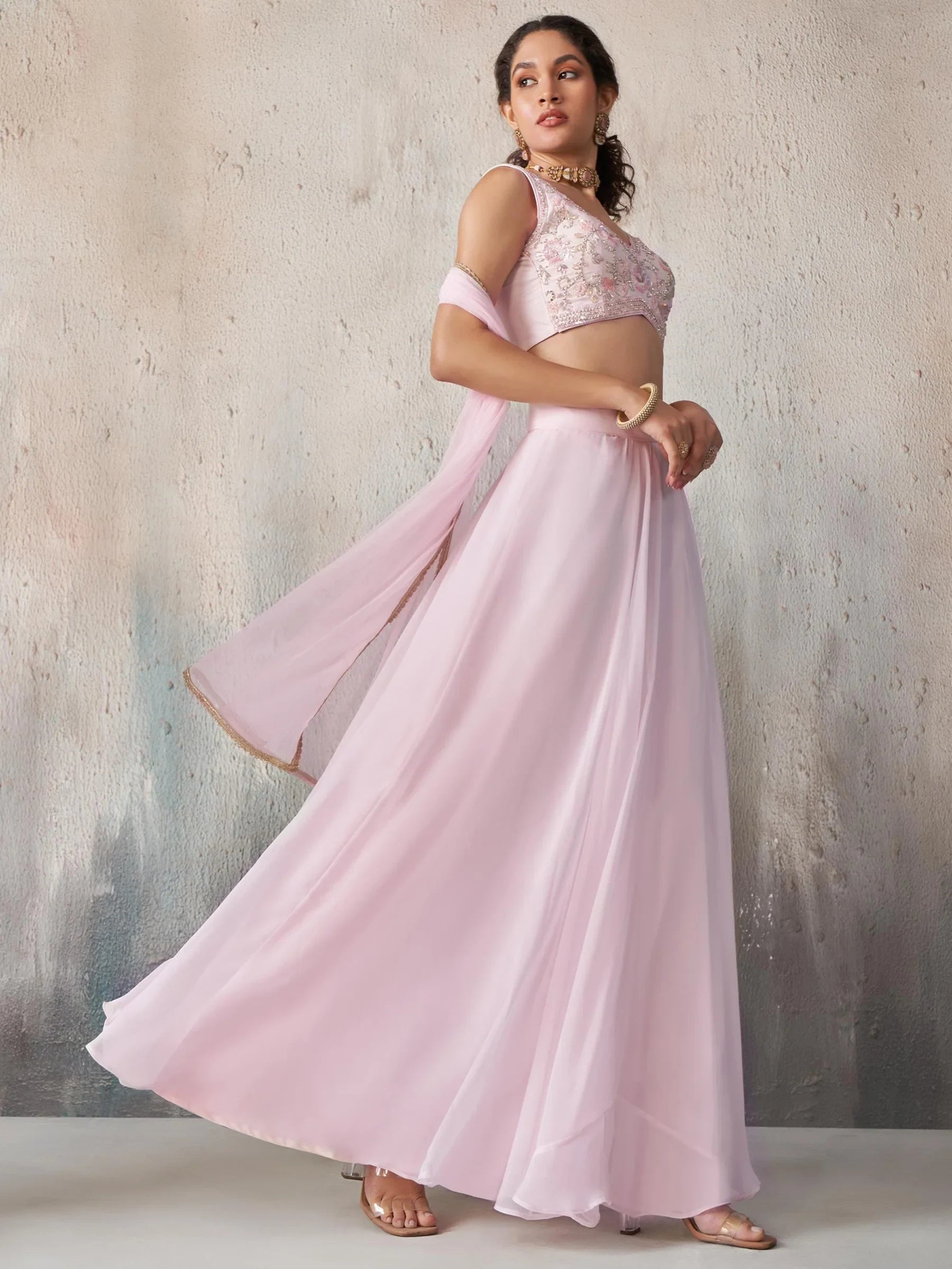 Adorable Pink Sequins Georgette Sangeet Wear Lehenga Choli - Zeel Clothing