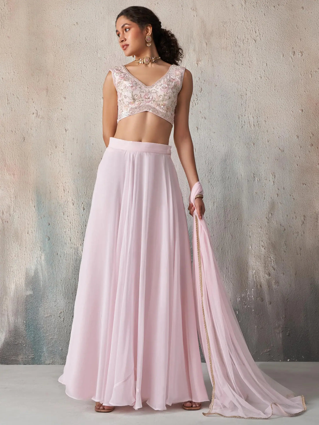 Adorable Pink Sequins Georgette Sangeet Wear Lehenga Choli - Zeel Clothing
