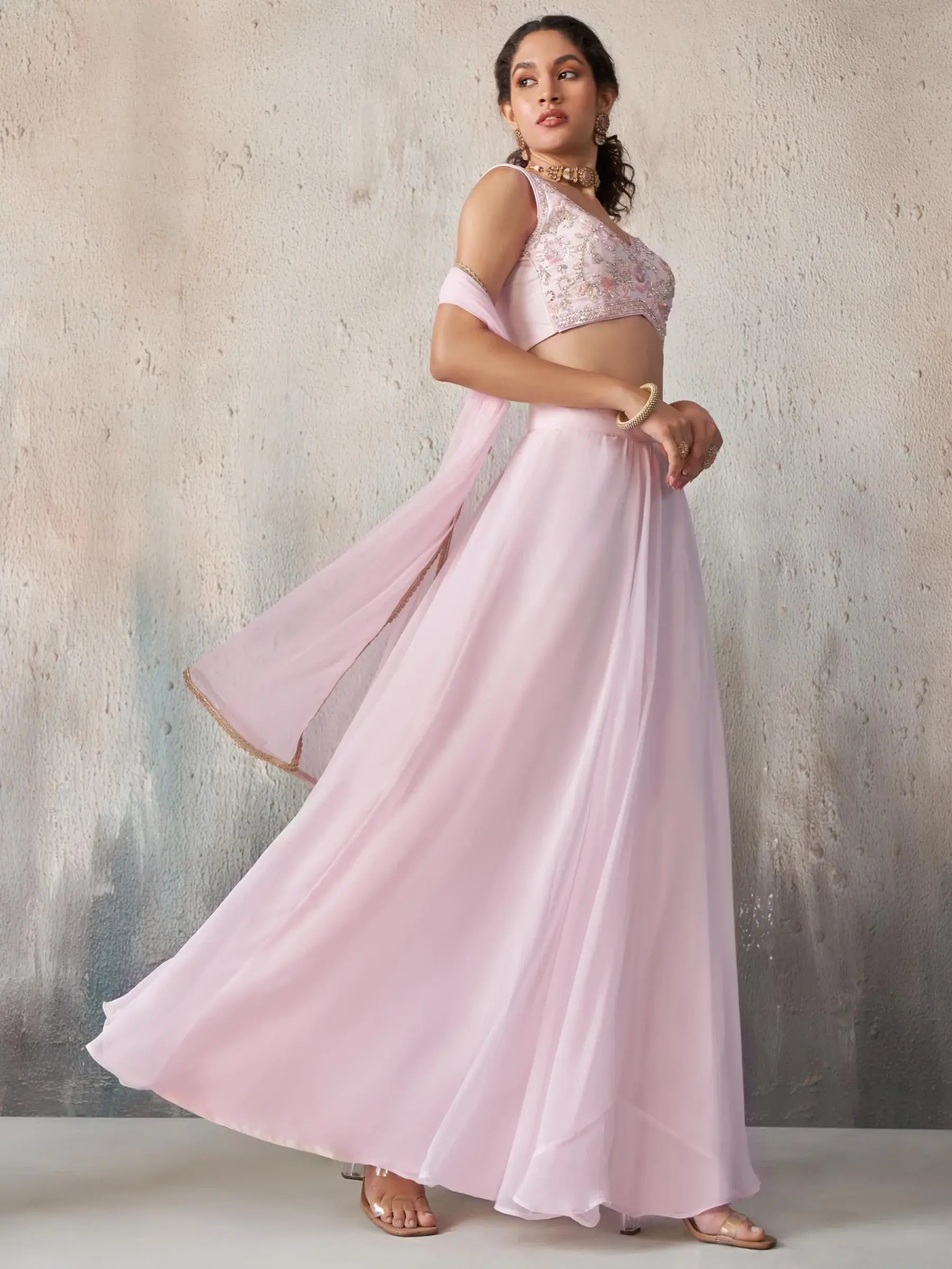 Adorable Pink Sequins Georgette Sangeet Wear Lehenga Choli - Zeel Clothing