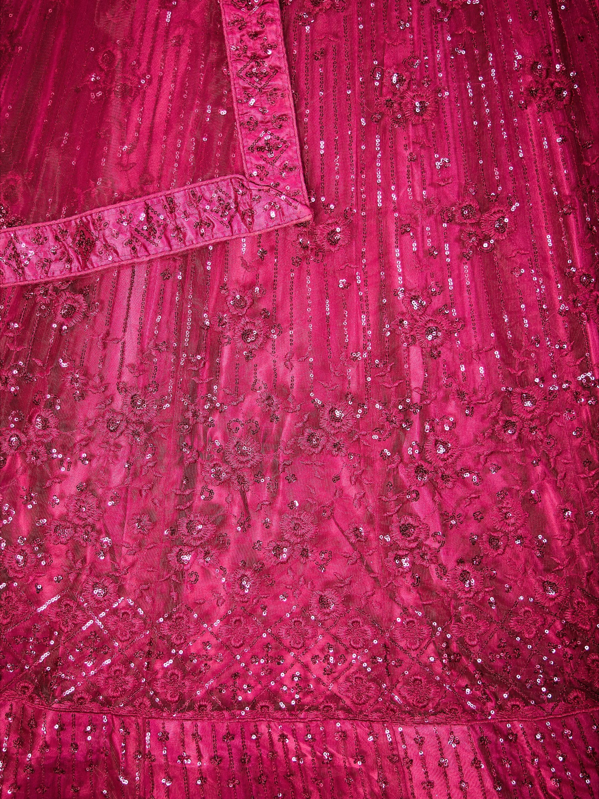 Adorable Pink Sequins Net Bridal Lehenga Choli With Dupatta - Zeel Clothing