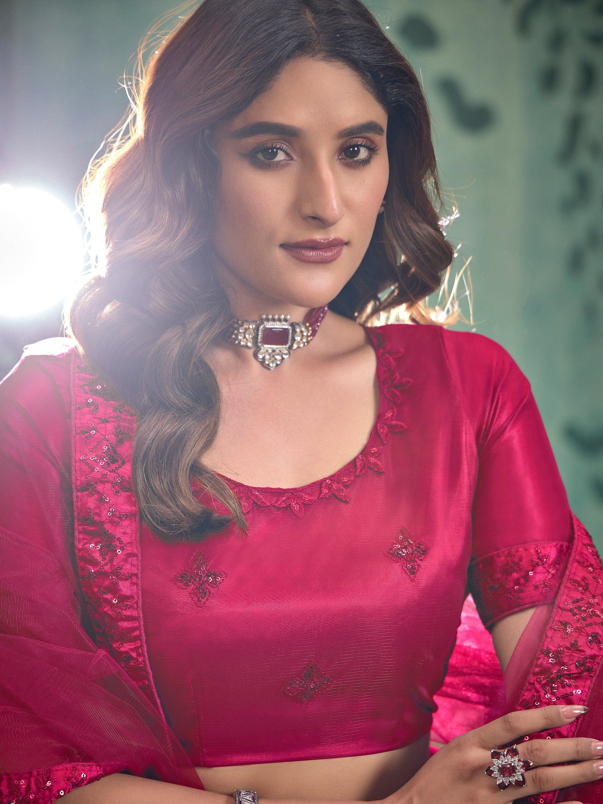 Adorable Pink Sequins Net Bridal Lehenga Choli With Dupatta - Zeel Clothing