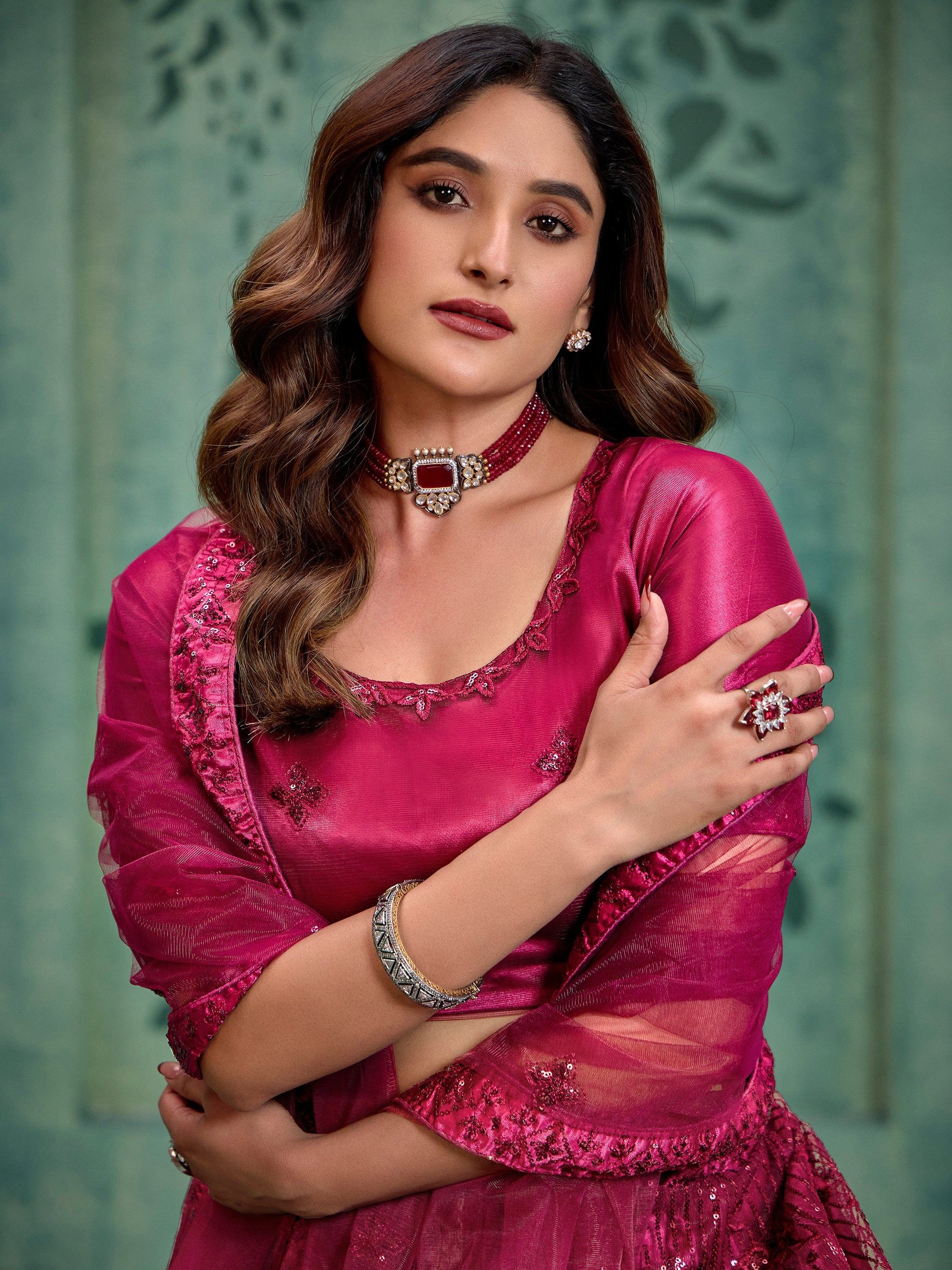 Adorable Pink Sequins Net Bridal Lehenga Choli With Dupatta - Zeel Clothing