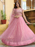 Adorable Pink Sequins Net Engagement Wear Lehenga Choli With Dupatta - Zeel Clothing