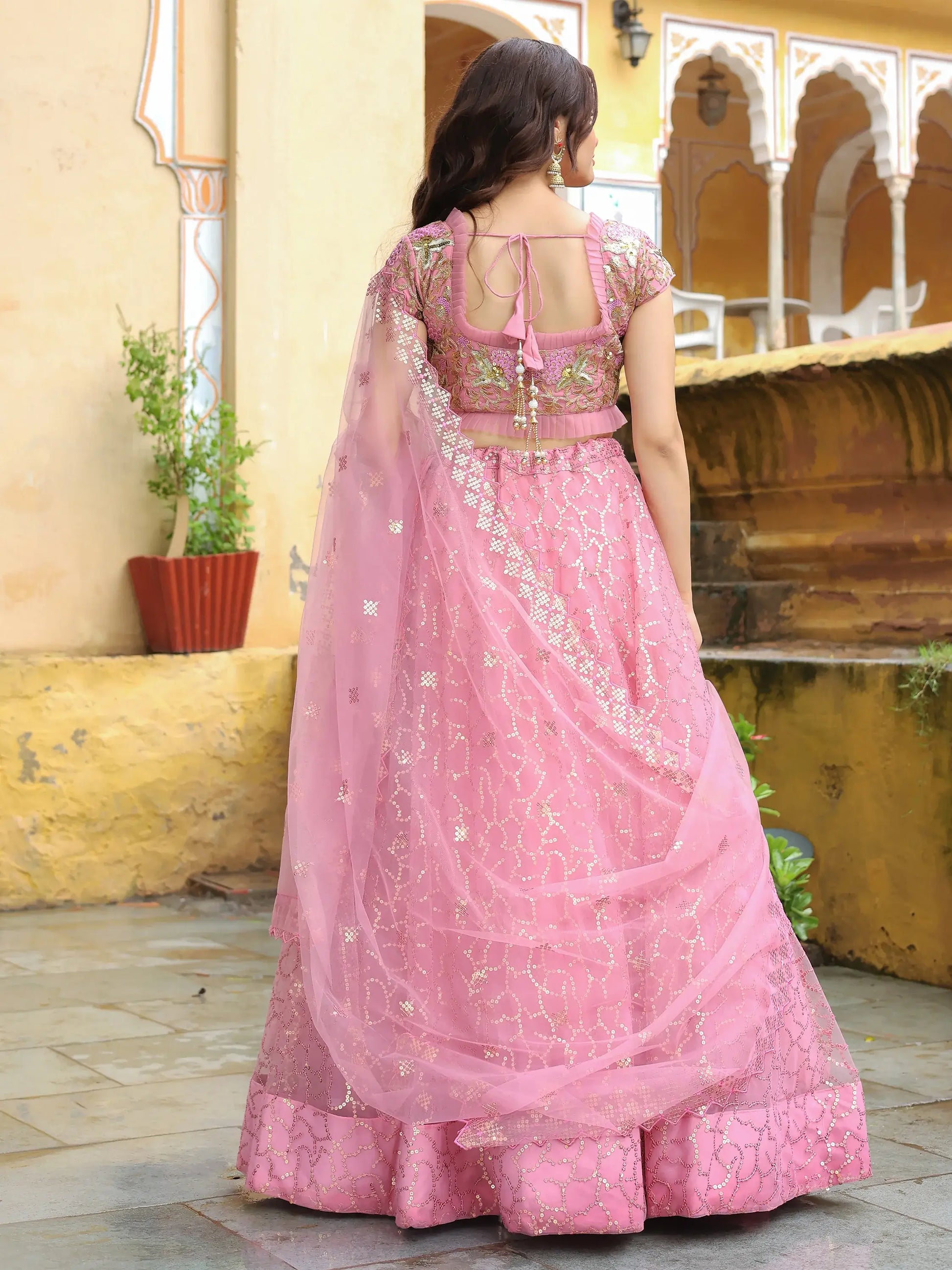 Adorable Pink Sequins Net Engagement Wear Lehenga Choli With Dupatta - Zeel Clothing