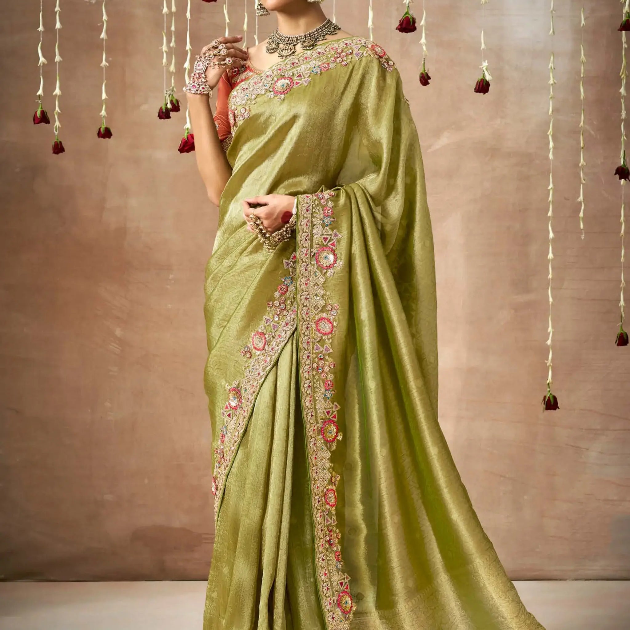 Adorable Pista Green Heavy Border Work Silk Festival Wear Saree - Zeel Clothing