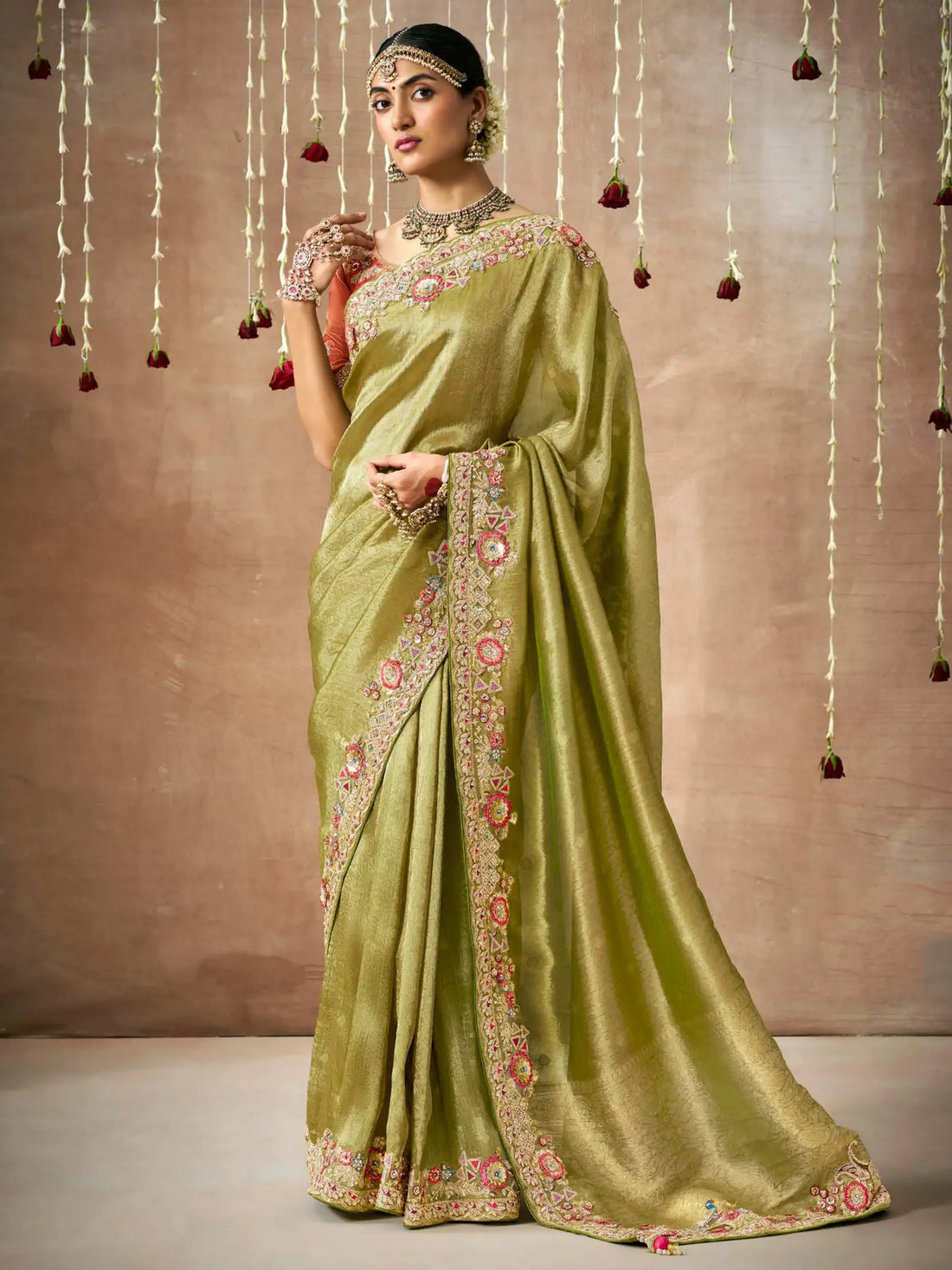 Adorable Pista Green Heavy Border Work Silk Festival Wear Saree - Zeel Clothing