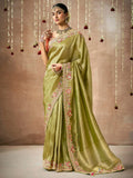 Adorable Pista Green Heavy Border Work Silk Festival Wear Saree - Zeel Clothing