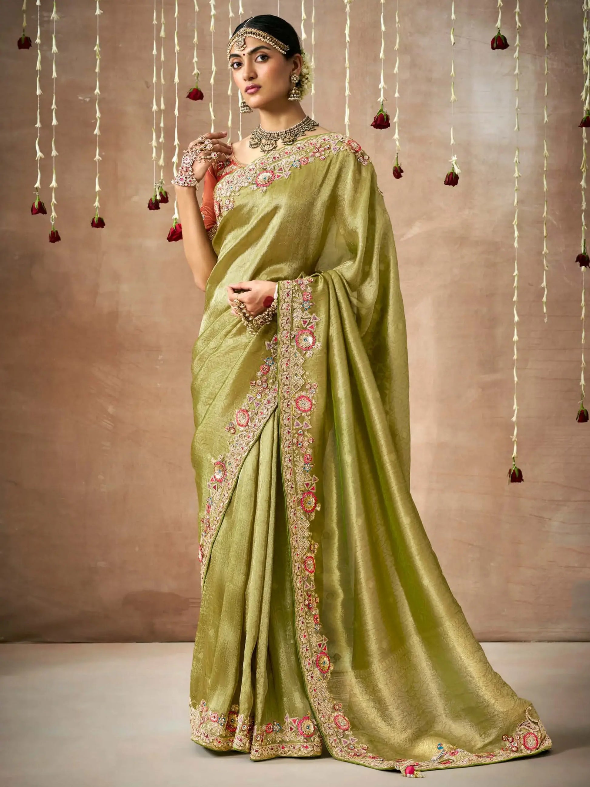 Adorable Pista Green Heavy Border Work Silk Festival Wear Saree - Zeel Clothing