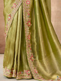 Adorable Pista Green Heavy Border Work Silk Festival Wear Saree - Zeel Clothing