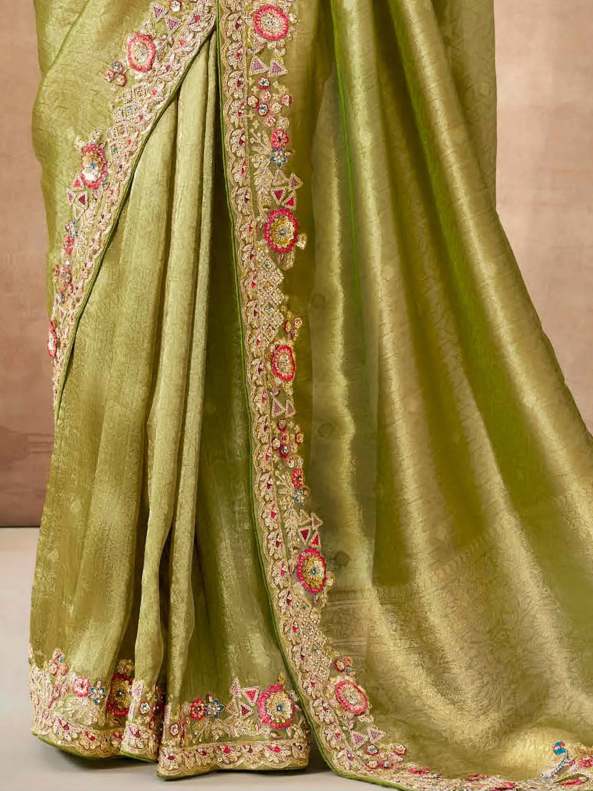 Adorable Pista Green Heavy Border Work Silk Festival Wear Saree - Zeel Clothing
