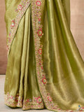Adorable Pista Green Heavy Border Work Silk Festival Wear Saree - Zeel Clothing