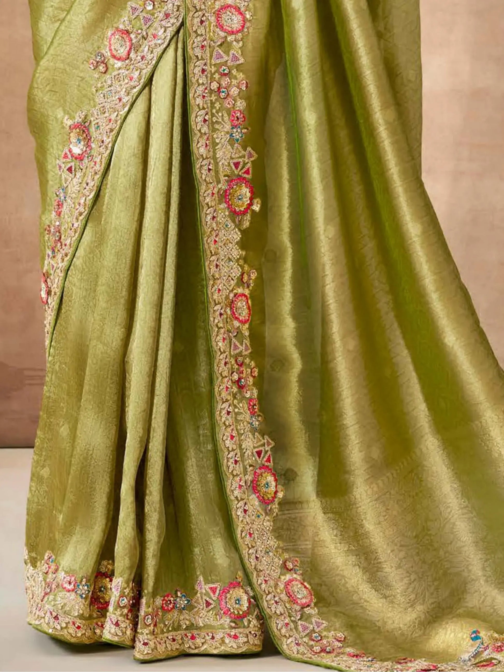 Adorable Pista Green Heavy Border Work Silk Festival Wear Saree - Zeel Clothing