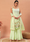 Adorable Pista Green Sequins Georgette Sharara Suit With Dupatta - Zeel Clothing