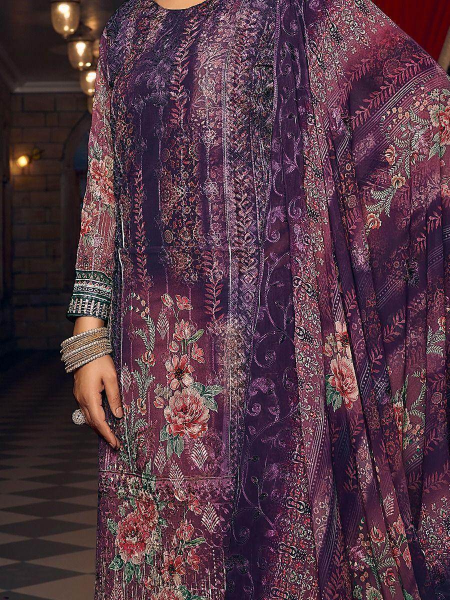Adorable Purple Digital Printed Georgette Event Wear Salwar Kameez - Zeel Clothing