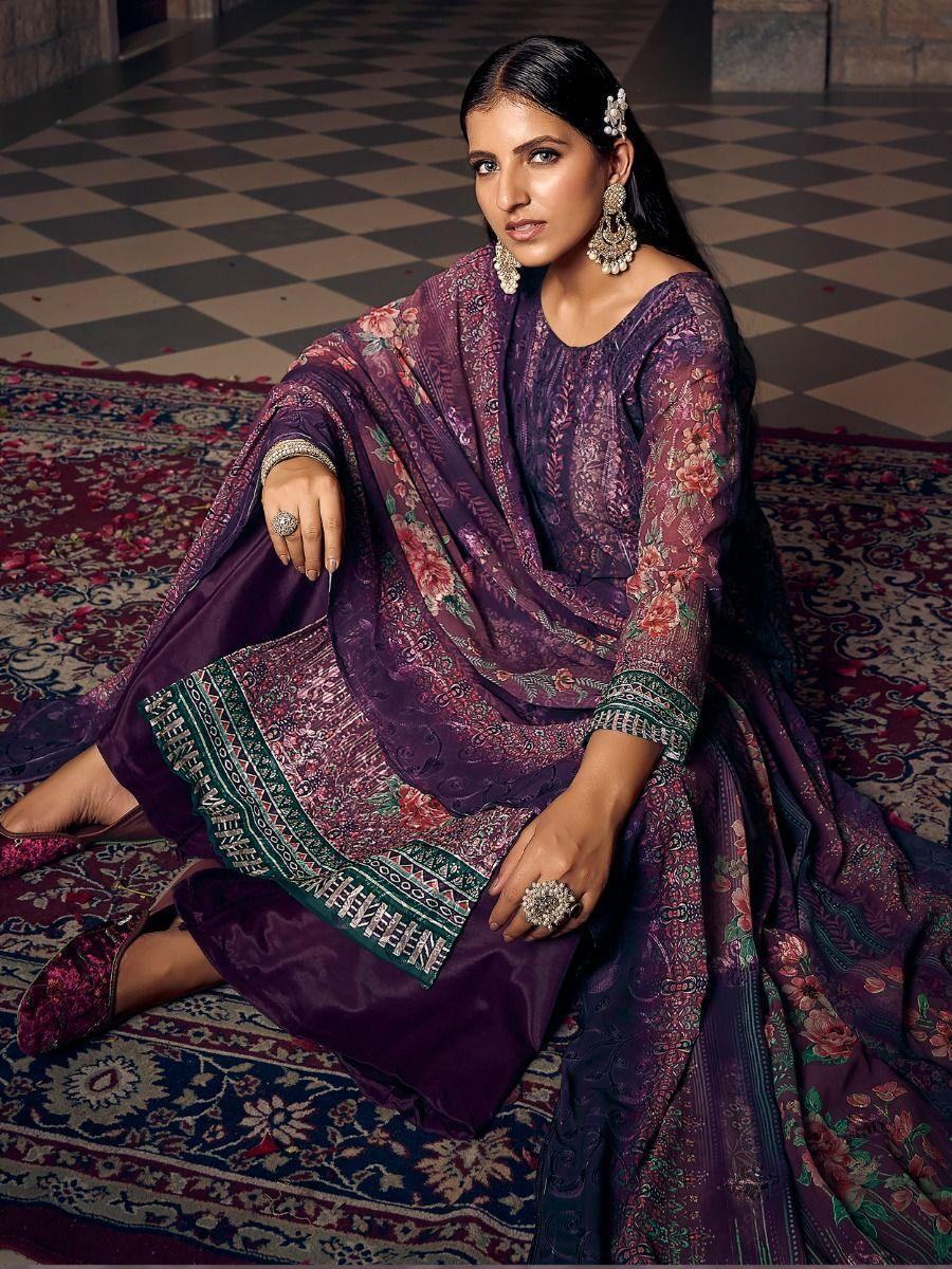 Adorable Purple Digital Printed Georgette Event Wear Salwar Kameez
