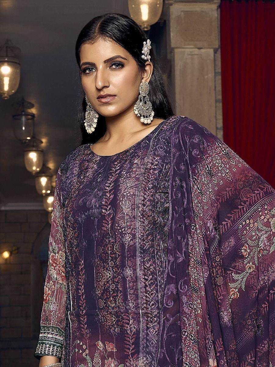 Adorable Purple Digital Printed Georgette Event Wear Salwar Kameez - Zeel Clothing