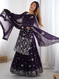 Adorable Purple Sequins Georgette Sharara Suit With Dupatta - Zeel Clothing