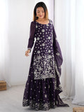 Adorable Purple Sequins Georgette Sharara Suit With Dupatta - Zeel Clothing