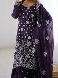 Adorable Purple Sequins Georgette Sharara Suit With Dupatta - Zeel Clothing