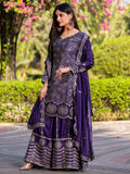 Adorable Purple Sequins Party Wear Chinnon Palazzo Suit - Zeel Clothing