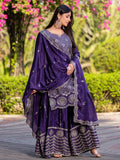 Adorable Purple Sequins Party Wear Chinnon Palazzo Suit - Zeel Clothing