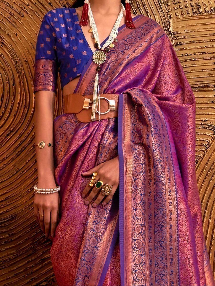 Adorable Purple Weaving Silk Reception Wear Saree With Blouse - Zeel Clothing