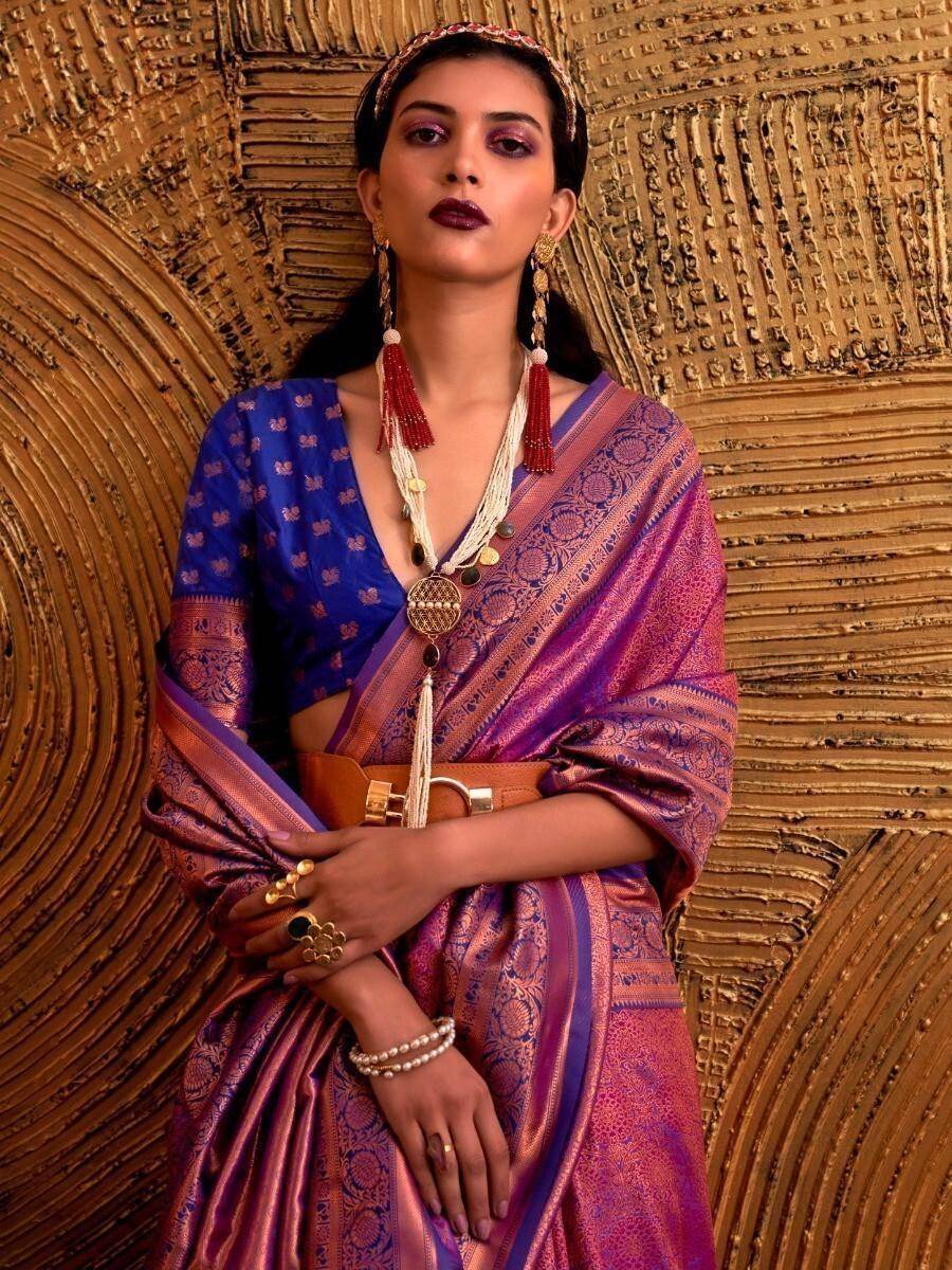Adorable Purple Weaving Silk Reception Wear Saree With Blouse - Zeel Clothing