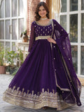 Adorable Purple Zari Embroidered Georgette Festive Wear Gown - Zeel Clothing