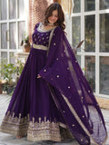 Adorable Purple Zari Embroidered Georgette Festive Wear Gown - Zeel Clothing