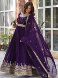 Adorable Purple Zari Embroidered Georgette Festive Wear Gown - Zeel Clothing