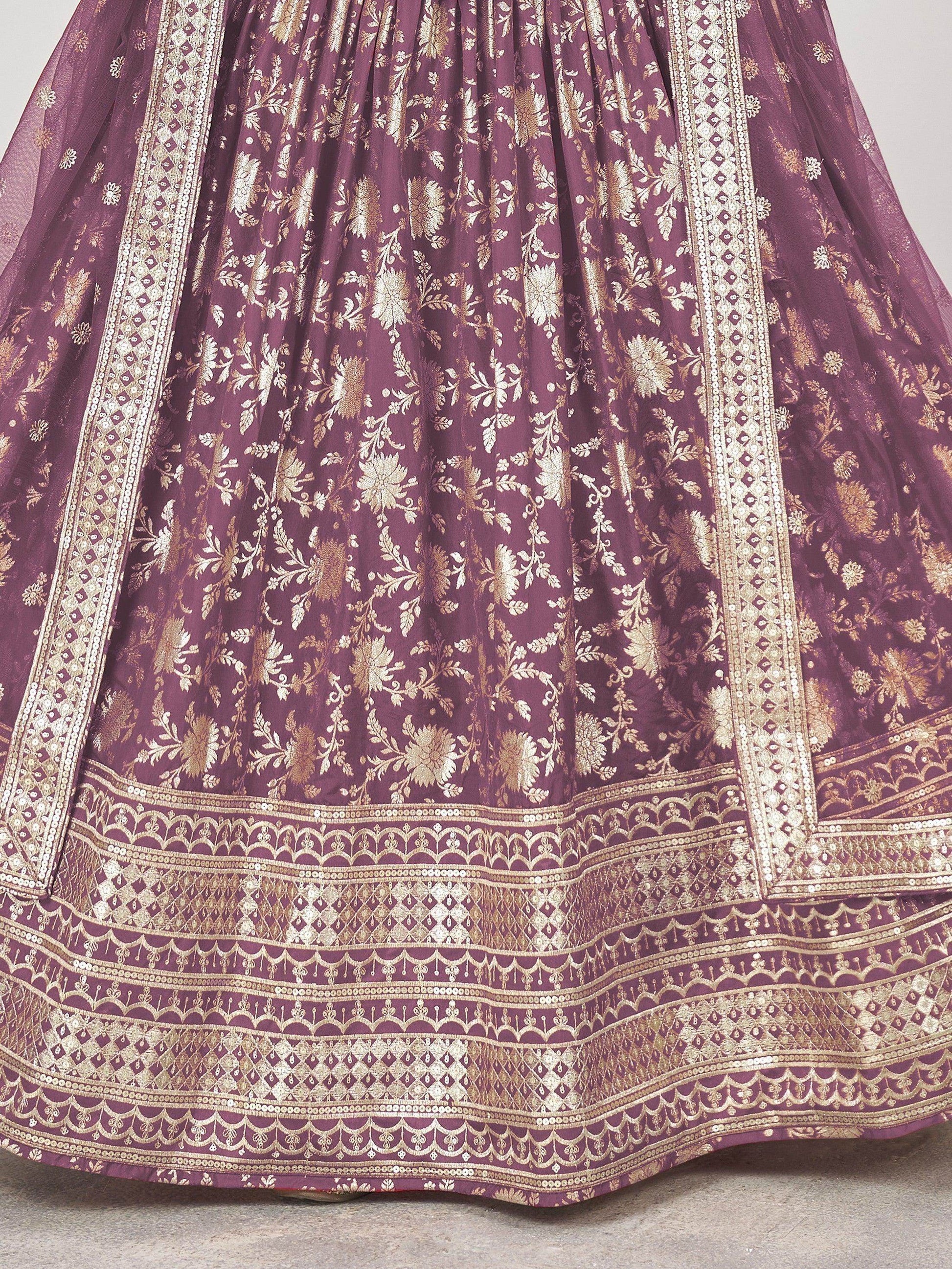 Adorable Purple Zari Work Jacquard Lehenga Choli With Dupatta - Zeel Clothing