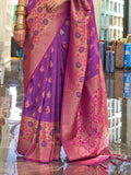 Adorable Rani Pink & Purple Handloom Weaving Silk Saree With Blouse - Zeel Clothing