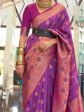 Adorable Rani Pink & Purple Handloom Weaving Silk Saree With Blouse - Zeel Clothing