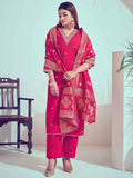 Adorable Rani Pink Cord Embroidery Silk Event Wear Pant Suit - Zeel Clothing