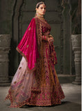 Adorable Rani Pink Velvet Bridal Lehenga Choli With Double Dupatta - Zeel Clothing
