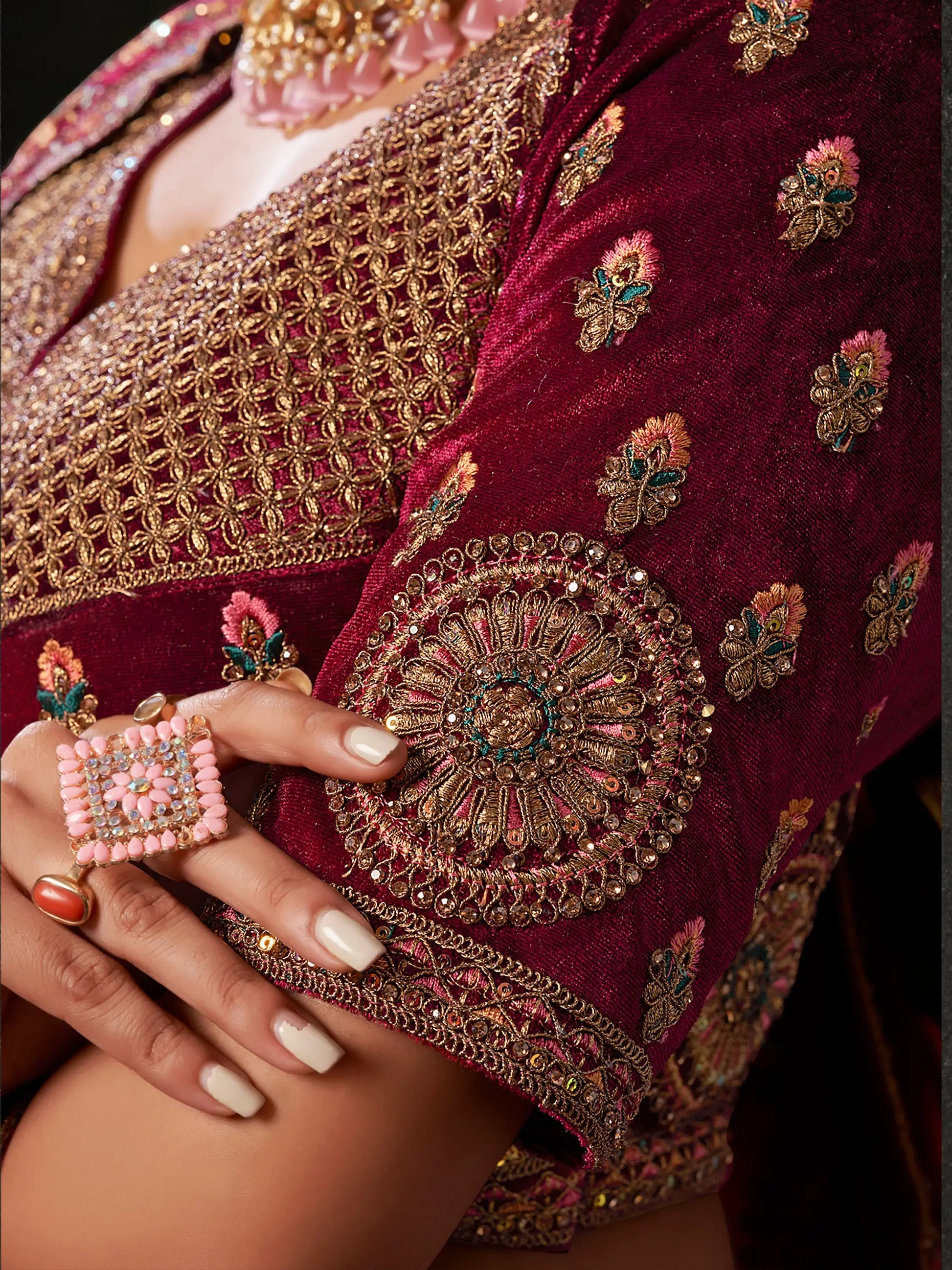 Adorable Rani Pink Velvet Bridal Lehenga Choli With Double Dupatta - Zeel Clothing