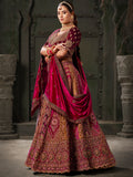 Adorable Rani Pink Velvet Bridal Lehenga Choli With Double Dupatta - Zeel Clothing