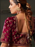 Adorable Rani Pink Velvet Bridal Lehenga Choli With Double Dupatta - Zeel Clothing