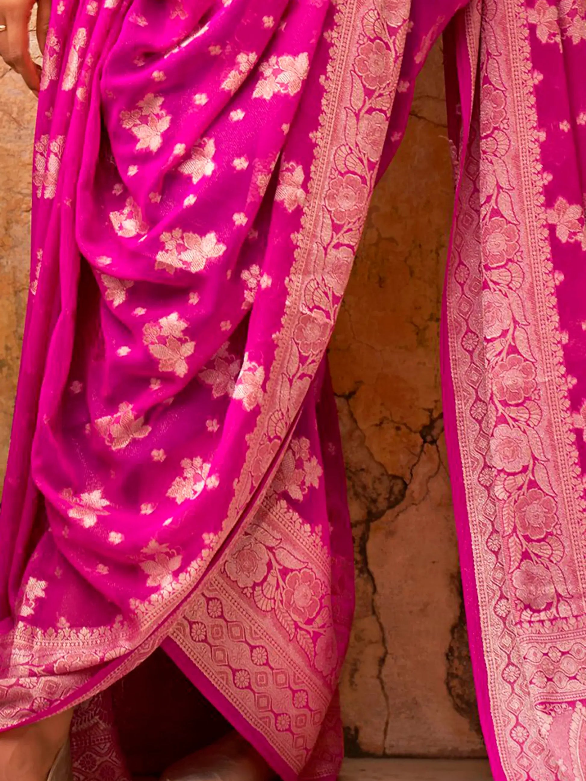 Adorable Rani Pink Zari Weaving Georgette Festival Wear Saree - Zeel Clothing