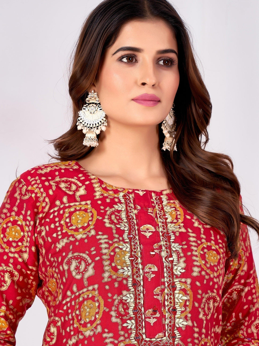 Adorable Red Digital Printed Rayon Traditional Readymade Pant Suit