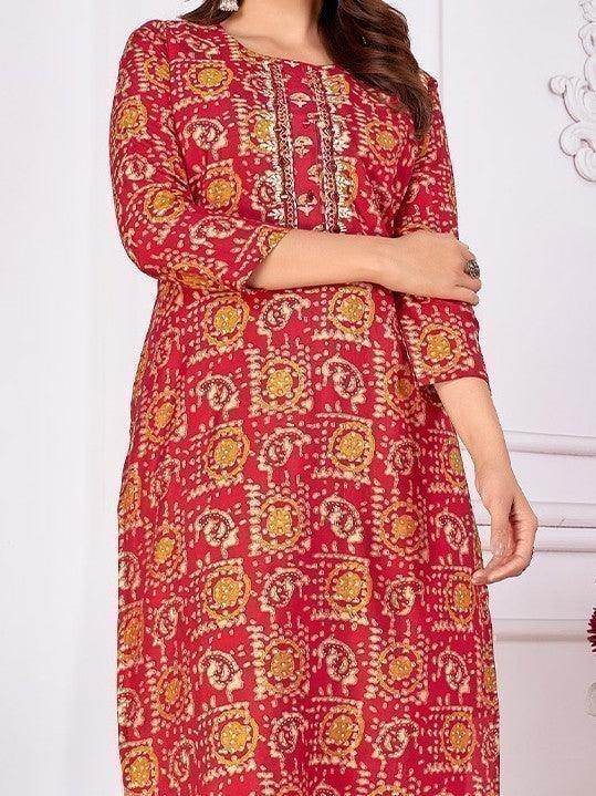 Adorable Red Digital Printed Rayon Traditional Readymade Pant Suit - Zeel Clothing