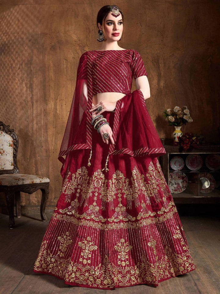 Adorable Red Embroidered Art Silk Wedding Wear Lehenga Choli