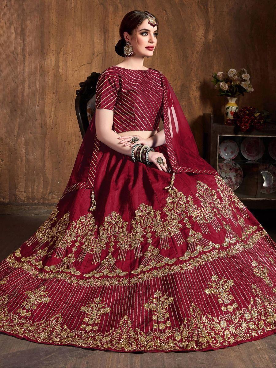 Adorable Red Embroidered Art Silk Wedding Wear Lehenga Choli